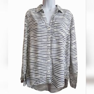 Velvet Heart Shirt Striped Roll tab sleeve